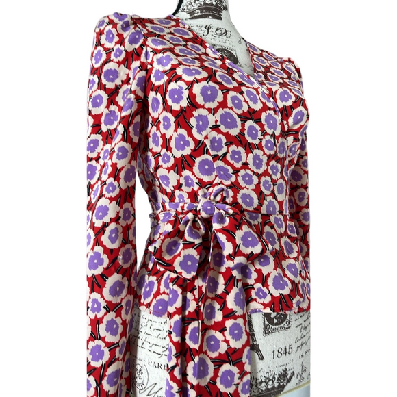 Diane Von Furstenberg Alexia Floral-Print Silk Crepe De Chine Wrap Top Size 2 - Picture 8 of 15